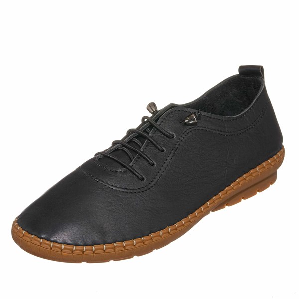 Costo shoesGündelik ve Rahat ModellerANK1120 Siyah rahat Şık Geniş Rahat Kalıp Deri Büyük Numara Gündelik Kadın Ayakkabısı