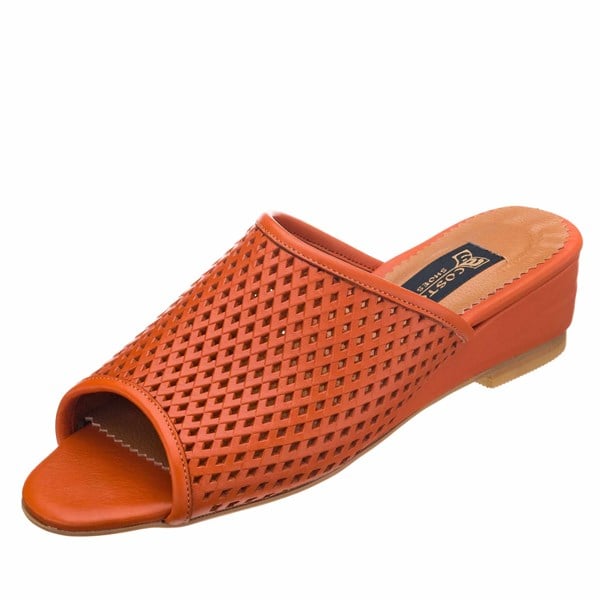 Costo shoesTerlik Sandalet ve Babet Modellerimiz41-42-43-44 Numaralarda N1397 Turuncu Kuzu Derisi Astarsız Hafif Dolgu Taban Büyük Numara Kadın Terlik