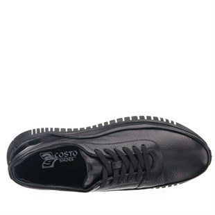 Costo shoes49-50 NumaralarGG1318 Siyah Dana Derisi Kauçuk Taban Rahat Geniş Kalıp Büyük Numara 4 Mevsim Erkek Ayakkabısı