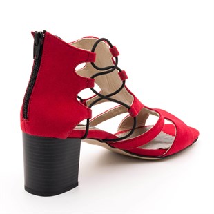 Costo shoesAbiye ve Topuklu Modellerimiz17428 Kırmızı süet Topuklu Büyük Numara Kadın Ayakkabıları