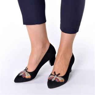 Costo shoesAbiye ve Topuklu Modellerimiz1992 Siyah Süet Kelebek Büyük Numara Bayan Ayakkabıları