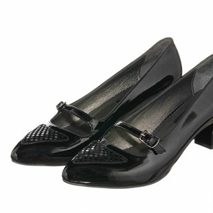 Costo shoesAbiye ve Topuklu ModellerimizKDR1616 Siyah Rugan Büyük numara Kadın Ayakkabısı Özel Seri Rahat Geniş Kalıp