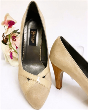 Costo shoesAbiye ve Topuklu ModellerimizKDR1869 Bej Süet Büyük Süet Kadın Topuklu Ayakkabı Rahat Geniş Kalıp Yeni Model
