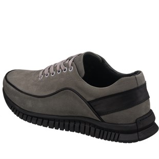 COSTO SHOESANASAYFAMGG1318 Gri Siyah Dana Nubuk Kauçuk Taban Rahat Geniş Kalıp Büyük Numara 4 Mevsim Erkek Ayakkabısı