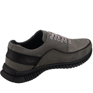 COSTO SHOESANASAYFAMGG1318 Gri Siyah Dana Nubuk Kauçuk Taban Rahat Geniş Kalıp Büyük Numara 4 Mevsim Erkek Ayakkabısı
