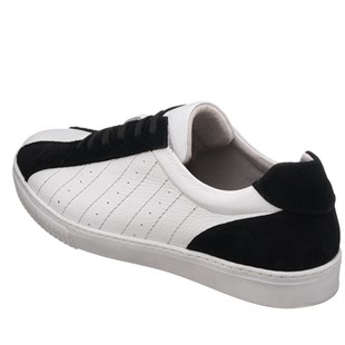 COSTO SHOESANASAYFAMKaan-01 Beyaz Deri Siyah Süet  Büyük Numara Spor Ayakkabı