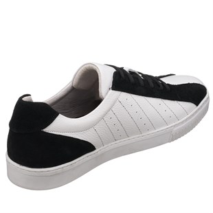 COSTO SHOESANASAYFAMKaan-01 Beyaz Deri Siyah Süet  Büyük Numara Spor Ayakkabı