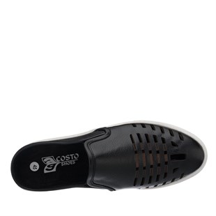 COSTO SHOESANASAYFAMKaan-07 Siyah Dana Derisi sandalet Terlik yazlık ayakkabı RAHAT GENİŞ KALIP