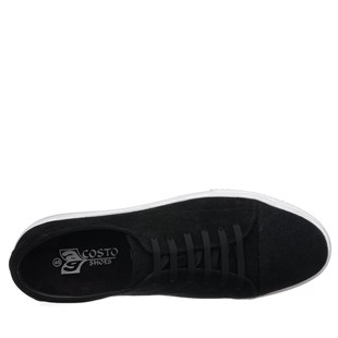 COSTO SHOESANASAYFAMKadir-01 Siyah Dana Süet Deri Büyük Numara erkek spor ayakkabısı rahat geniş kalıp şık 
