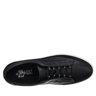 COSTO SHOESANASAYFAMKadir-03 Siyah Deri Büyük Numara erkek spor ayakkabısı rahat geniş kalıp şık 