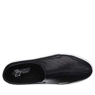 COSTO SHOESANASAYFAMKley-01 Siyah Dana Derisi sandalet Ayakkabı Rahat Şık Geniş Kalıp Özel Tasarım