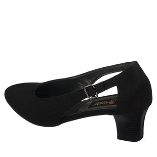 COSTO SHOESANASAYFAMLTF00121 Siyah Süet Kısa Topuk rahat geniş kalıp özel seri büyük numara topuklu ayakkabı