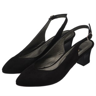 COSTO SHOESANASAYFAMLTF00131 Siyah Süet Kısa Topuk rahat geniş kalıp özel seri büyük numara topuklu ayakkabı