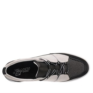 COSTO SHOESANASAYFAMYalçın-02 Beyaz Deri Siyah Süet  Büyük Numara Spor Ayakkabı
