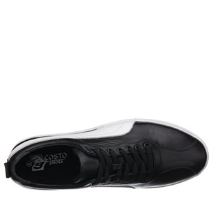 COSTO SHOESANASAYFAMYSPM7886 Siyah Deri Büyük Numara Erkek Spor Ayakkabı Rahat Geniş Kalıp Saf Kauçuk Taban Yeni Sezon