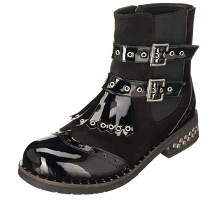 Costo shoesBot ve Çizme ModellerimizM.F1720 Siyah Vidala Deri Sıcak Astar Kauçuk Esnek Dişli Taban Büyük Numara Kadın Bot