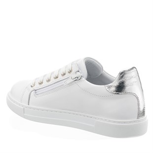 Costo shoesÇocukOKS134 Beyaz Gümüş Üst Kalite Deri Çocuk Ayakkabı