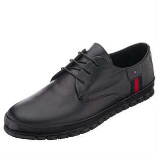 İri AdamDeri Spor AyakkabılarAG8800 Siyah Büyük Numara Dana Derisi Rahat Geniş Kalıp Erkek Spor Ayakkabı