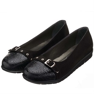 Costo shoesGündelik ve Rahat Modeller41-42-43-44 Numaralarda K1548 Siyah Tokalı Kroko Baskı Detaylı Süet Komfort Taban Büyük Numara Kadın Ayakkabı