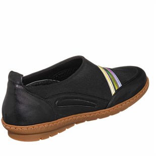 Costo shoesGündelik ve Rahat ModellerDRL1086 Siyah Streç Gökkuşağı Desenli Rahat  Geniş Kalıp Kauçuk rahat Taban Özel Seri Büyük Numara Babet Ayakkabı