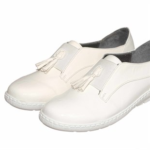 Costo shoesGündelik ve Rahat ModellerDRL1958 Beyaz Deri Büyük Numara Kadın Babet Ayakkabı Kauçuk Taban Rahat Geniş Kalıp