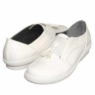 Costo shoesGündelik ve Rahat ModellerDRL1958 Beyaz Deri Büyük Numara Kadın Babet Ayakkabı Kauçuk Taban Rahat Geniş Kalıp
