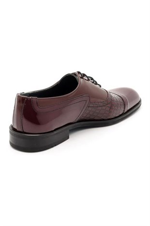CRS CarissaKlasik Modeller19011-Bordo-Timsah-Baskılı Rugan Küçük Numara Erkek Ayakkabı