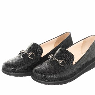 Costo shoesTerlik Sandalet ve Babet ModellerimizK2020 Siyah Baskı Babet Rahat Kauçuk Taban Geniş Kalıp Babet Ayakkabı 